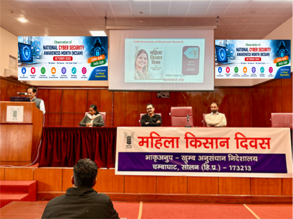 Mahila Kisan Diwas stage and panel at ICAR-DMR, Solan